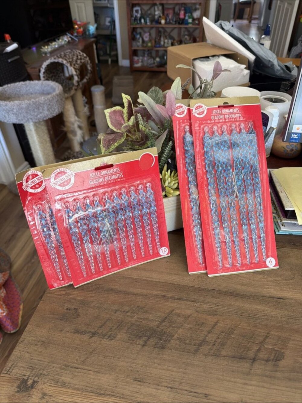 Christmas House Acrylic Icicle Ornaments In Blue - Set of 4 Packages - NIP
